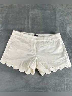 J. Crew Factory White Linen Cotton Scalloped Edge Shorts Womens 10 Preppy EUC
